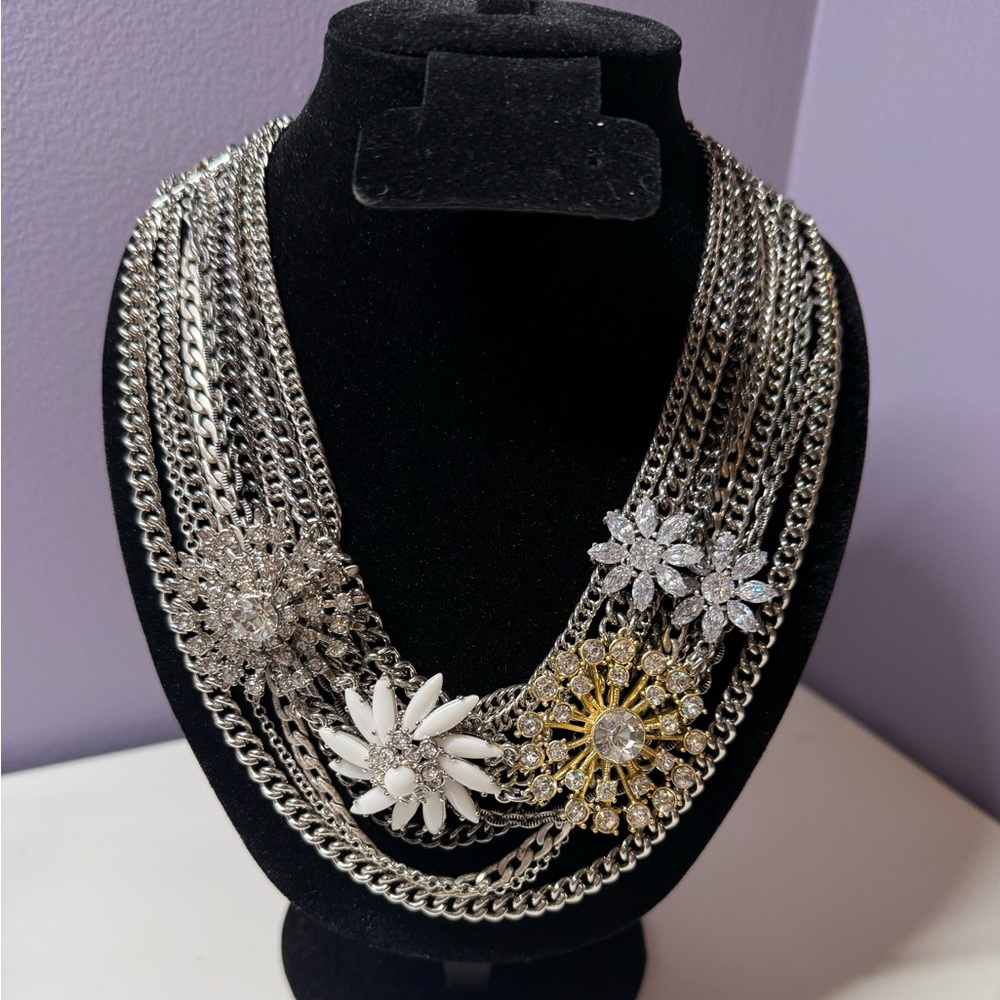 Vintage Stella and Dot Statement Necklace Floral Crystal Accents
